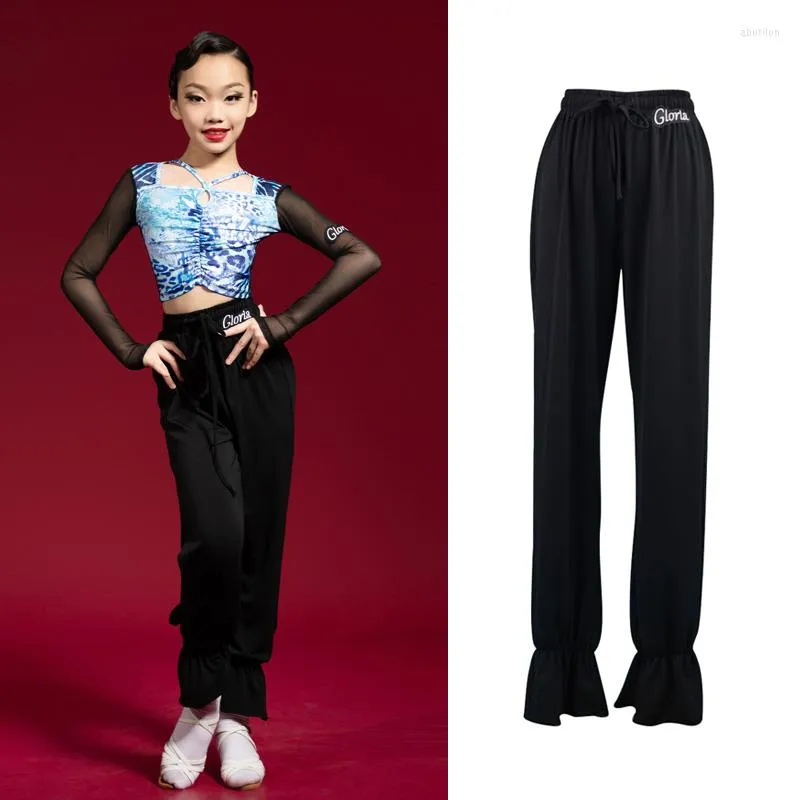 Vêtements de scène pantalons de danse latine filles noir salle de bal pratique maille Salsa danse tenue Costume à manches longues robinet DL7771