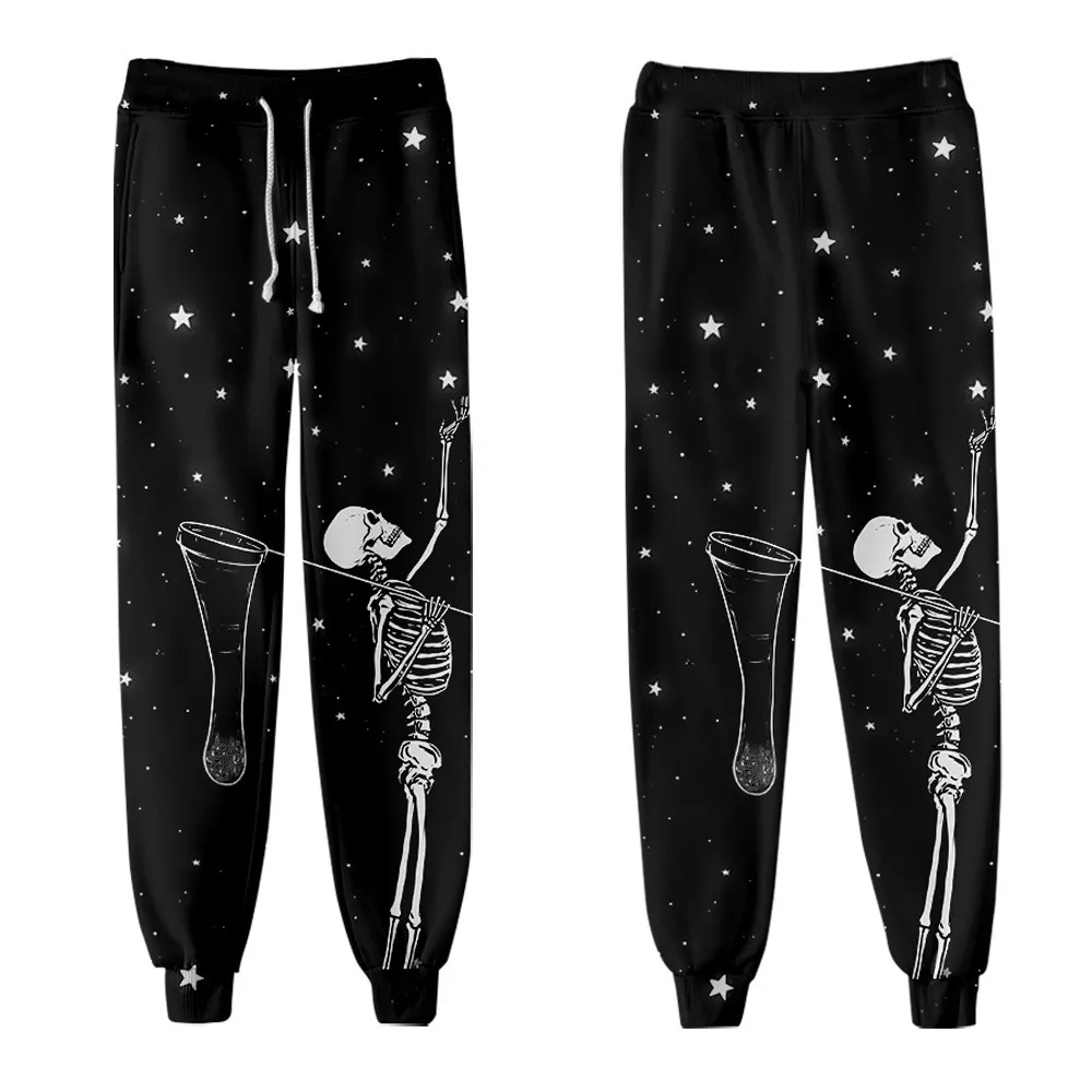 Erkek Pantolon Kargo Moda Harajuku Joggers Pant Street Giyim Eşzamanlı Erkekler Kadın Günlük Siyah İskelet Baskı 230706