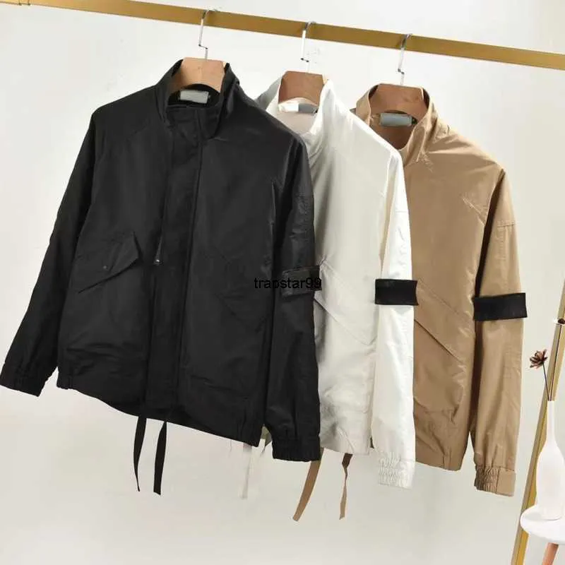 designer jacket mens coat canvas stand collar business casual zipper jacket embroidered armband man Workwear Coats
