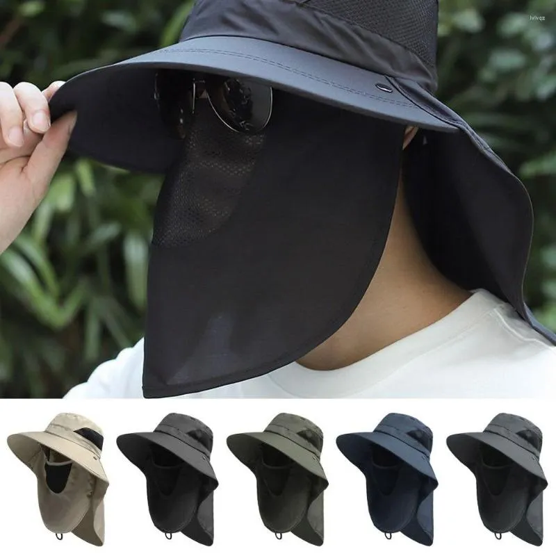 Fietsen Caps Zomer Vissen Hoed Met Masker Outdoor Zonbescherming Brede Rand Cap Vrouwen Mannen Vizier Voor Bergbeklimmen Jagen Wandelen