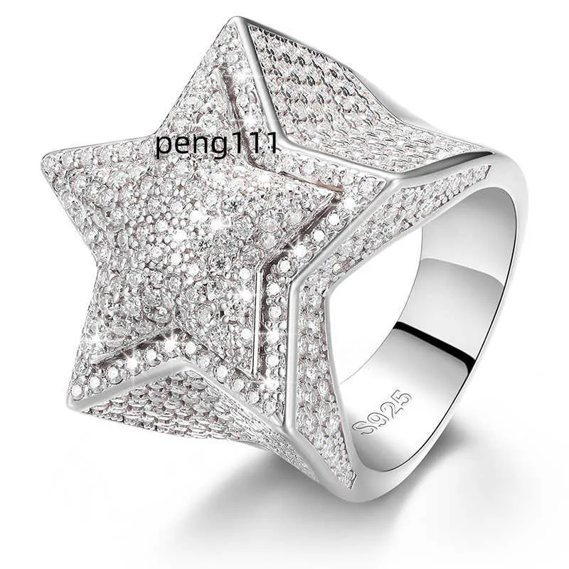 2023 Women Band Men Crings Hiphop Fine Jewelry Miced Out золото, покрытые 925 серебряным серебром VVS Moissanite Diamond Star Ring с сертификатом GRA