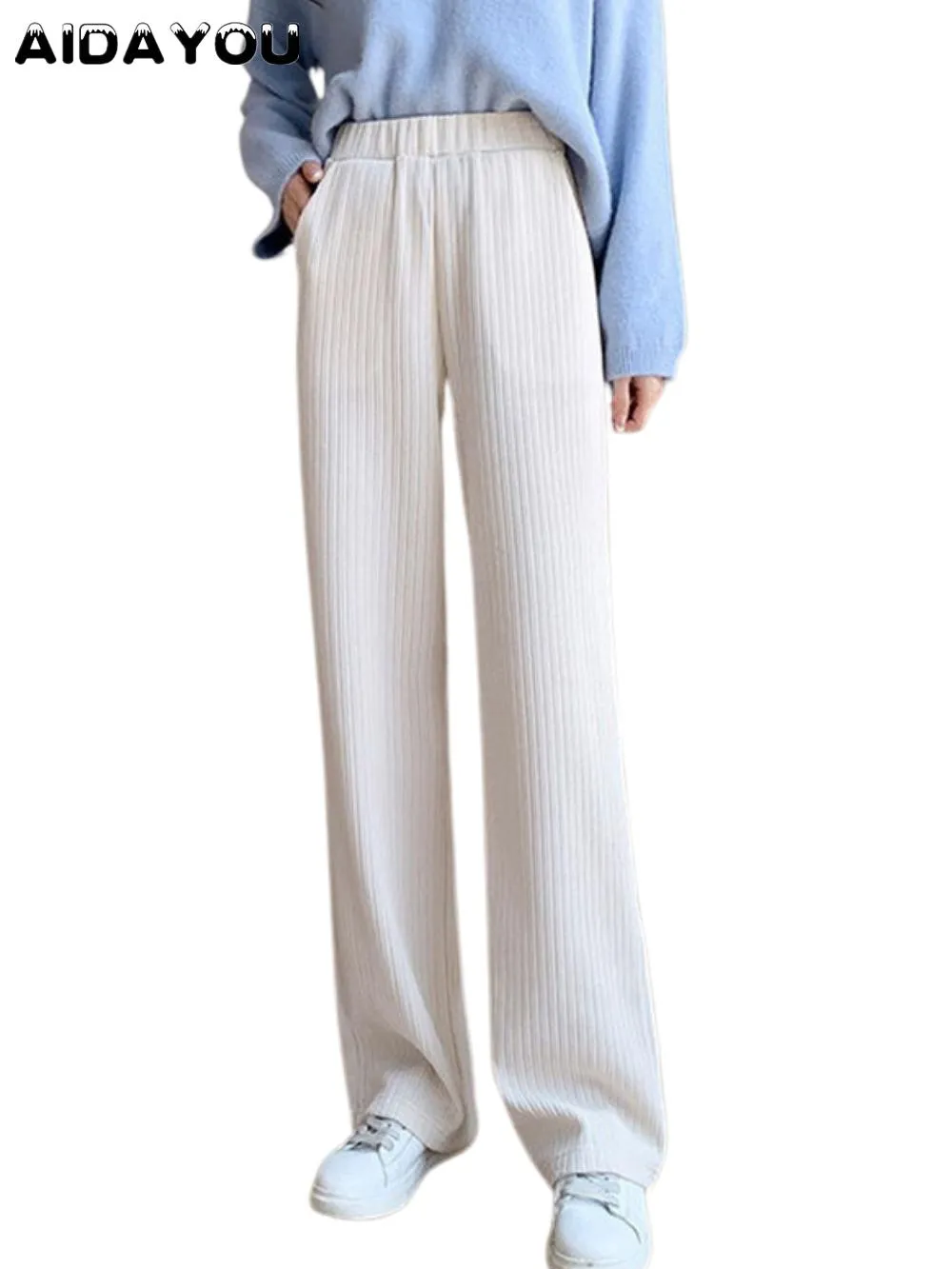 Capris Women's Casual Pants Rib Knitting Strip Wool Harem Cotton Soft Trousers Japan Rib Knitted Comfortable Wide Leg Pants