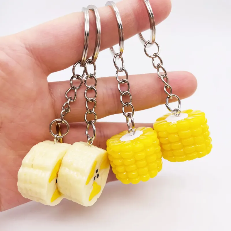 Simulation créative porte-clés alimentaire pendentif dessin animé maïs banane résine voiture sac porte-clés bijoux cadeau accessoires en vrac