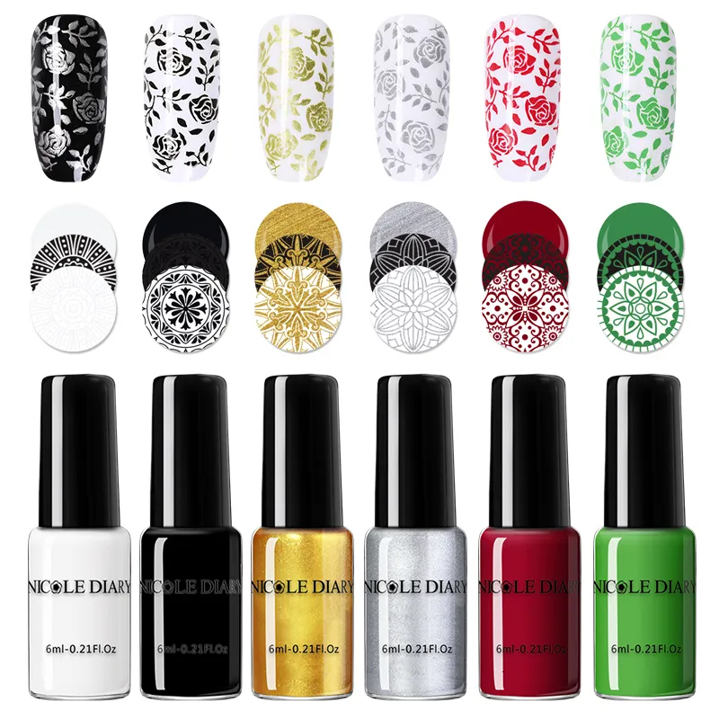 Nail Gel NICOLE DAIRY Black White Nail Stamping Polish varnish Gold Silver Nail Art Plate Stamp Oil White Night Stamping Series 230706