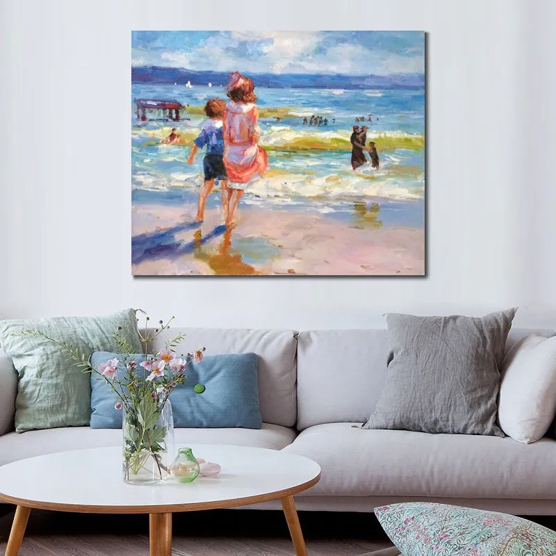 Canvas Art at The Seashore Art Edward Henry Potthast Painting Handmade Impressionist Landscapes Artwork High Quality