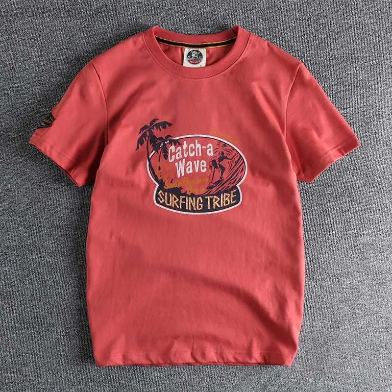 T-shirts voor heren Amerikaans retro strandelement bedrukt T-shirt met korte mouwen heren katoen comfortabel ronde hals dagelijks veelzijdig halve mouw L230707