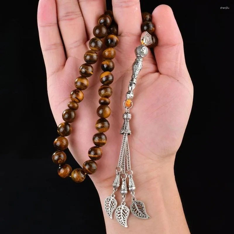 Collana con filo Bracciale musulmano Gioielli occhio di tigre gialla Prega 33 perline di preghiera islamica Tasbih Rosario Tesbih