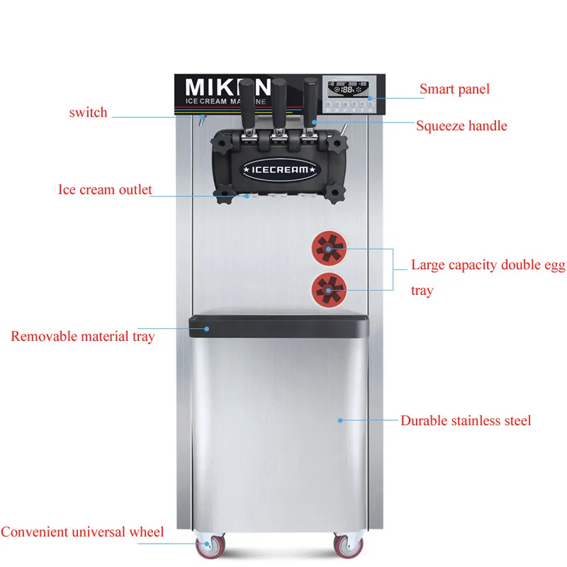 LINBOSS Ventes directes d'usine Machine à crème glacée molle à trois saveurs Machine à glace commerciale en acier inoxydable Système de pré-refroidissement