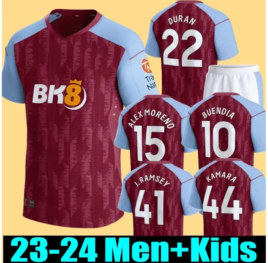 KAMARA 23 24 Home Aston villaES Camisas de futebol 2023 2024 WATKINS BUENDIA McGINN EL GHAZI DOUGLAS LUIZ MINGS KONSA CASH homens crianças Jersey kit camisas de futebol