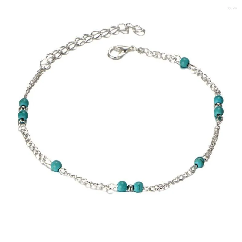 Anklets L154 Fashion Bijoux Girl Unique Nice Beads Chain Charm Blue Green Stone Anklet Bracelet Foot Men Women Wedding Jewelry