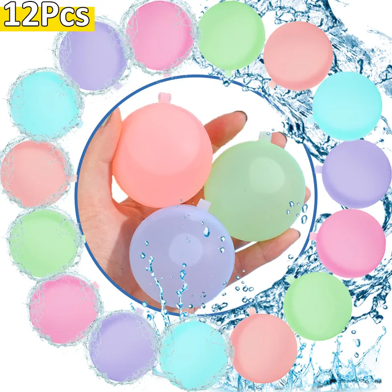 Sand Play Water Fun 12pcs Reusable Opening Water Balls Kids Silicone Water Bomb Splash Balloons Swimming Pool Favors Water Toy Games Gifts 230706