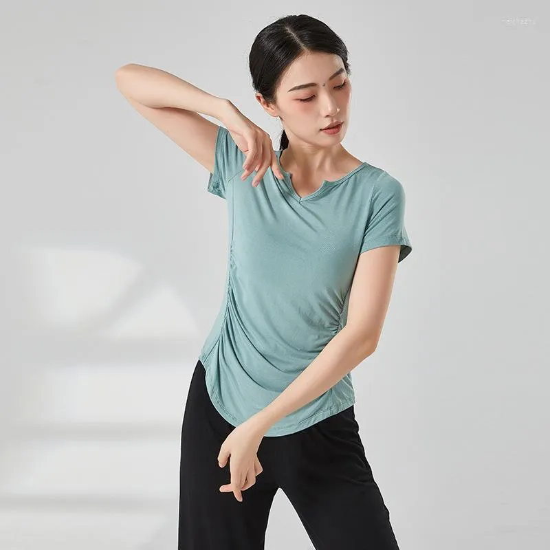 Abbigliamento da palcoscenico T-shirt per danza del ventre con scollo a V aderente e scollo a V per adulti Costume superiore per abiti da ballo per ballerini da donna