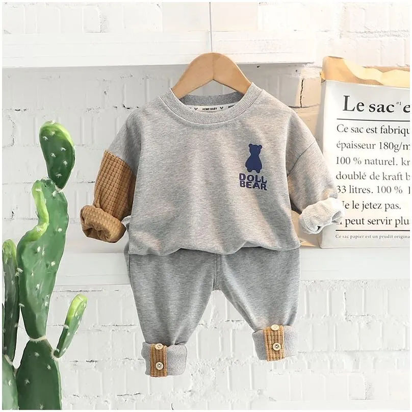  spring autumn children clothes boys bear casual sports t-shirt pants sportswear toddler clothing set