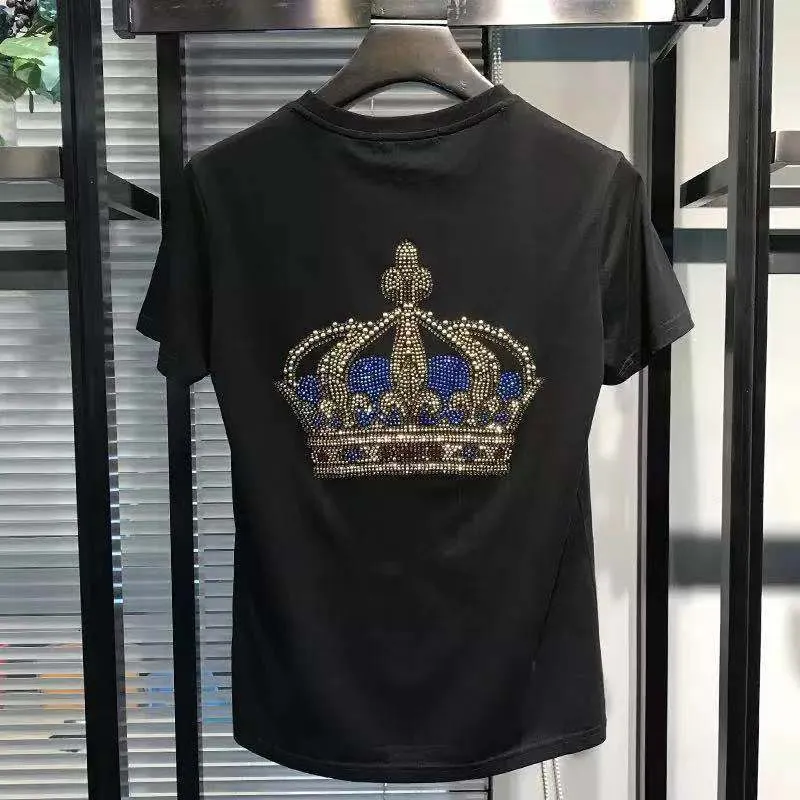 Мужские футболки короны стразы Т-рубашки мужчина с коротким рукавом модная уличная одежда o Шея Слитные хлопковые футболки плюс размер 230706