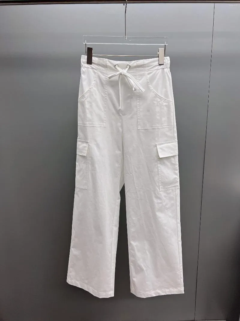 Pantaloni da donna 2023 Donna Moda Allentato Casual Lacci Dritto Bianco 0630