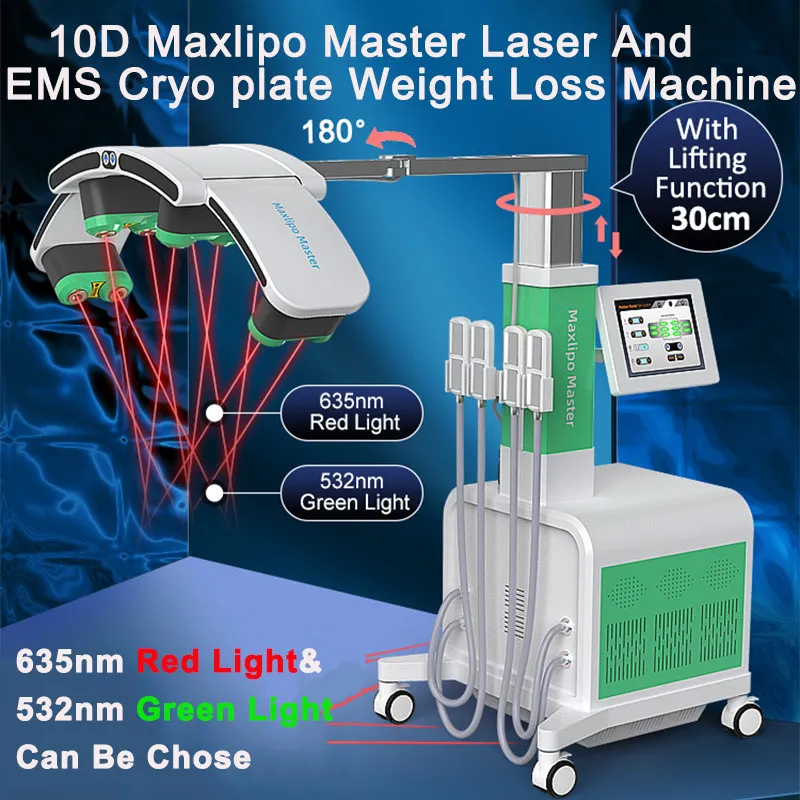 635 нм 532 нм Light 10D Lipo Laser Mustry EMS увеличивает похудение мышц криолиполиз формы тела Cryo Machine 3 в 1 зеленый красный спа -салон
