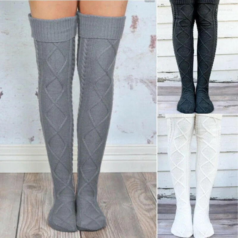 Women Socks 2023 Est Style Ladies Winter Cable Knit Over Knee Long Boot Thigh-High Warm Cotton