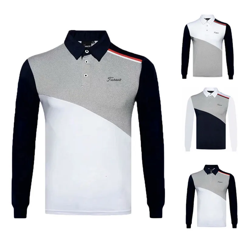 Herren-Poloshirts, Golfbekleidung, Herren-Herbst-Langarm-Polo-Ausschnitt, elastisch, Outdoor-Sport, modisch, lässig, Poloshirt, strapazierfähiges Oberteil 230707