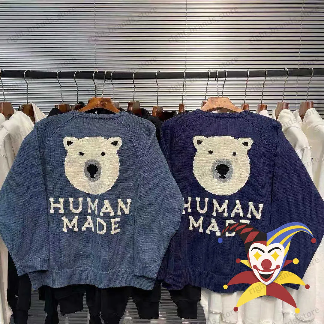 Erkek kazakları insan yapımı kazak erkekleri kadın 1 1 en kaliteli karikatür kutup ayı desen örgü sweatshirtler insan yapımı mürettebat t230707