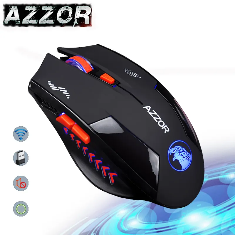 Myszy AZZOR naładowana cicha mysz bezprzewodowa przycisk wyciszania bezgłośna optyczna gra 2400 dpi wbudowana bateria do laptopa PC 230706