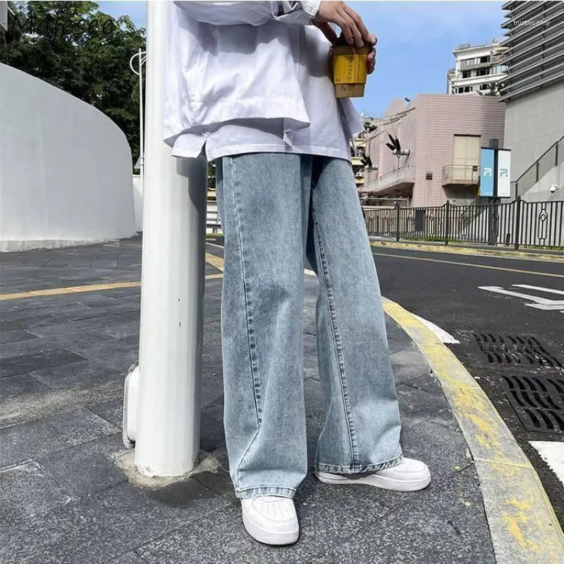 Jeans pour hommes hommes lâche solide Vintage pantalon à jambes larges tout-match décontracté poches de nettoyage grande taille classique Simple rétro collège Harajuku