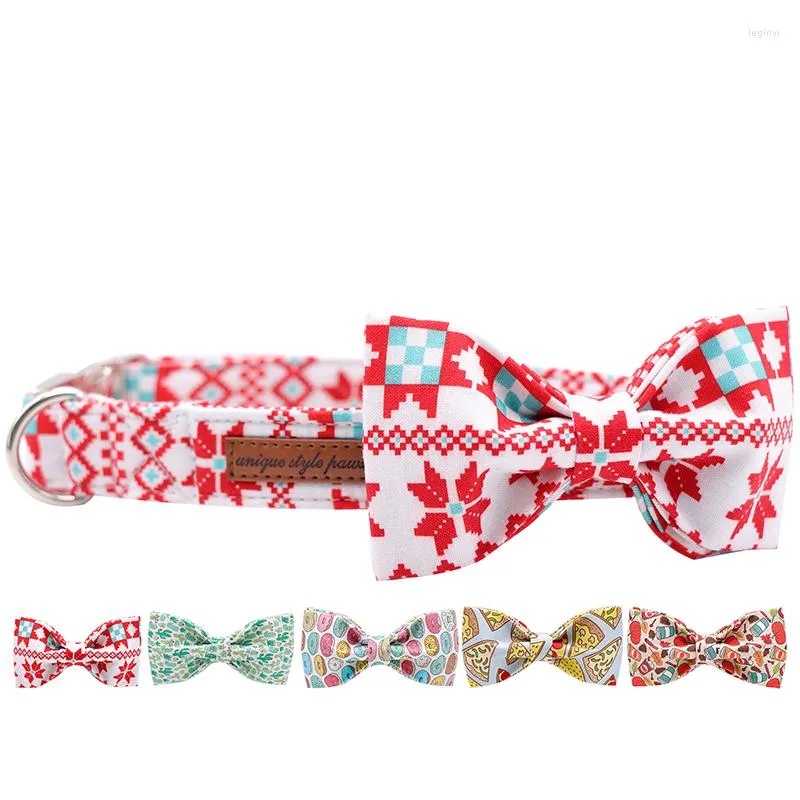 Dog Collars Cotton Fabric Collar And Leash Set With Bow Tie For Big Small Metal Buckle Pet Accessories