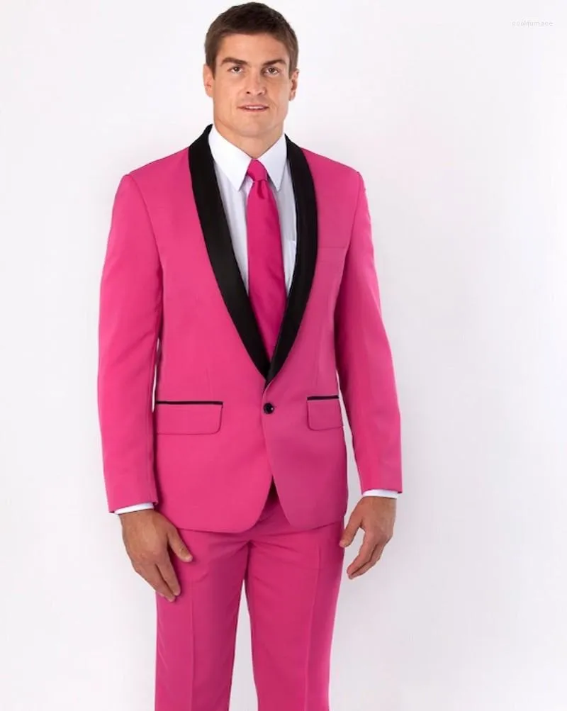 Abiti da uomo Arrivo Groomsmen Scialle Nero Risvolto Smoking dello sposo Rosa Uomo Matrimonio Uomo (Giacca Pantaloni Cravatta Fazzoletto) C30