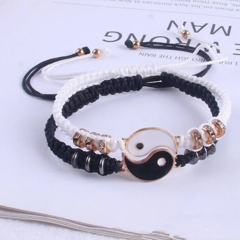 Charm Bracelets ZG Friend Bracelet For Couple 2 Matching Yin Yang Adjustable Cord Bff Friendship Relationship Boyfriend Girlfr