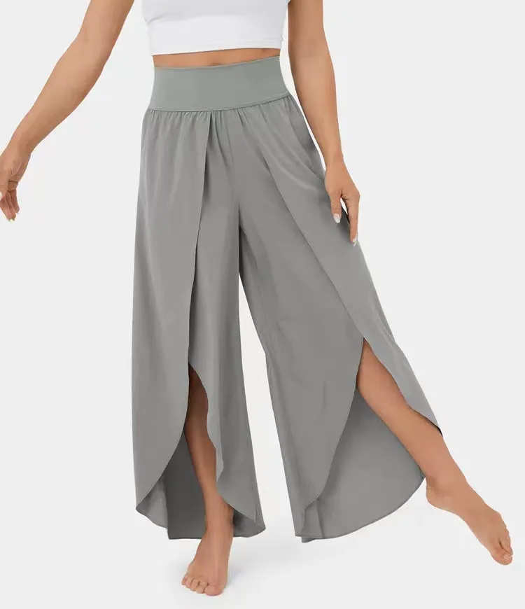 Spring and Summer Fashion All-in-one High Waist Open High Fork Pants Loose Casual Pants Yoga Pants