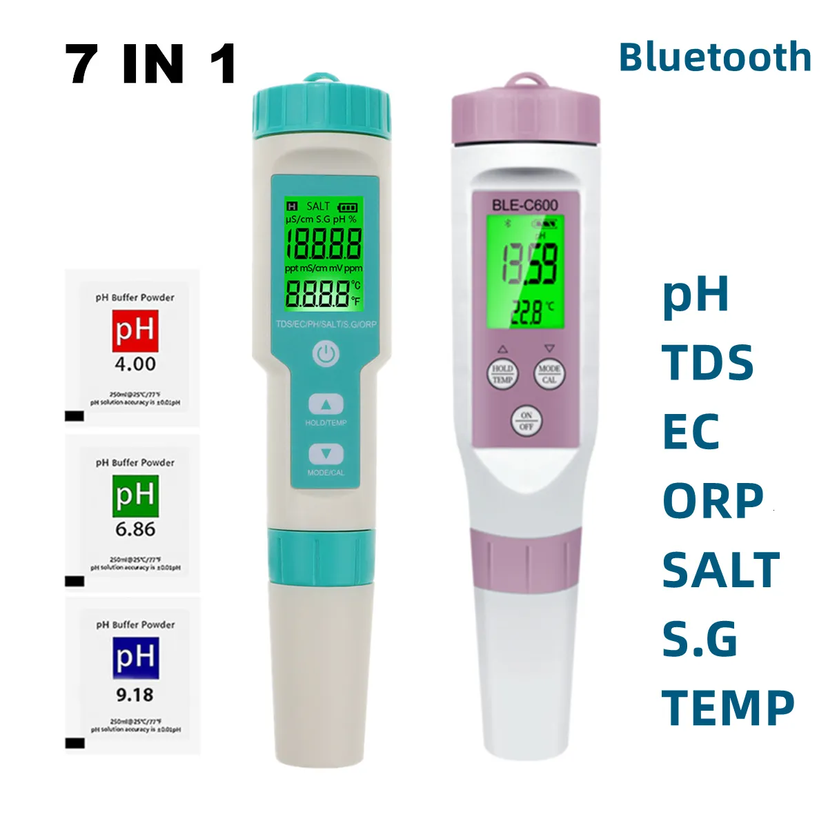  Medidor digital de pH, probador de calidad de agua de alta  precisión portátil 0 ~ 14 PH mV medidor de temperatura Medidor de  temperatura Pantalla LCD de retroiluminación grande Analizador de