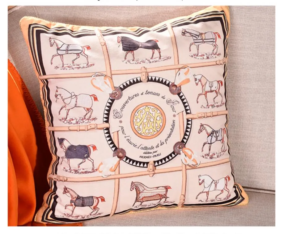 Luxury 45 * 45cm Orange Series Cushion Covers fiori di cavallo Stampa Federa per cuscino per la casa Sedia Divano Decorazione Federe quadrate 2023070702