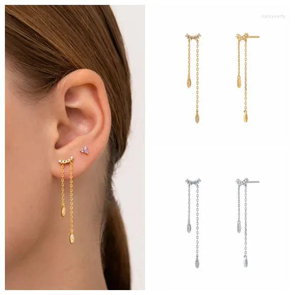 Boucles d'oreilles en argent Sterling 925 aiguille Double chaîne gland pendentif cerceau pour femmes tempérament de fille 2023 bijoux de mode