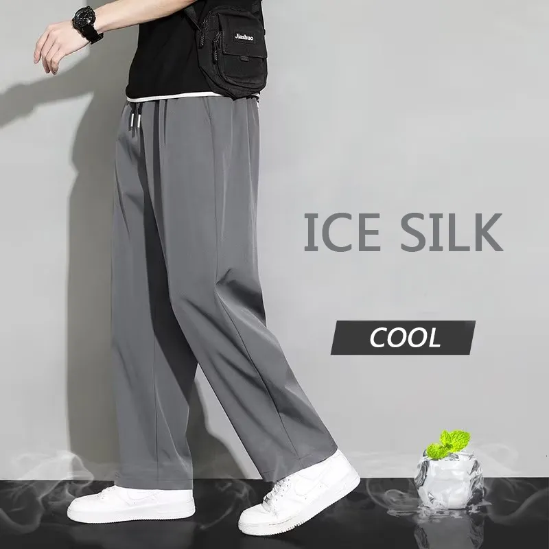 Męskie spodnie letnie fajne lodowy jedwab cienkie miękkie przycięte dorywczo codzienne sportowe proste solidne spodnie dresowe do biegania 230706
