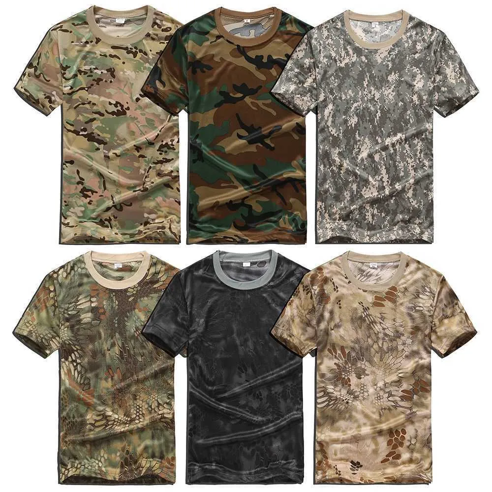 Unisex Camouflage t-shirts Kortärmade Snabbtorkande o Neck Militär Armé Camo Vandring Utomhus Skjortav86m