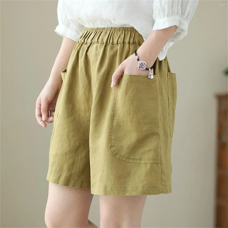 Women's Pants Women Shorts Cotton With Pocket Summer Solid Color High Waist Casual Loose Sports Elastic Girls Cycling