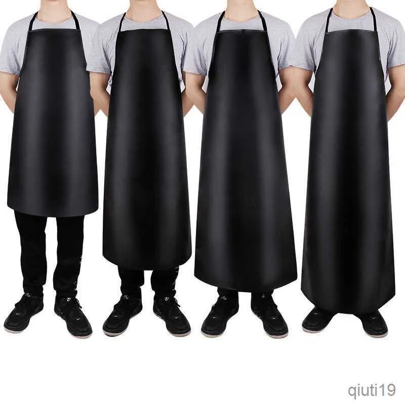 Kitchen Apron leather waterproof apron thickened lengthened restaurant cooking chef apron clean black apron R230707
