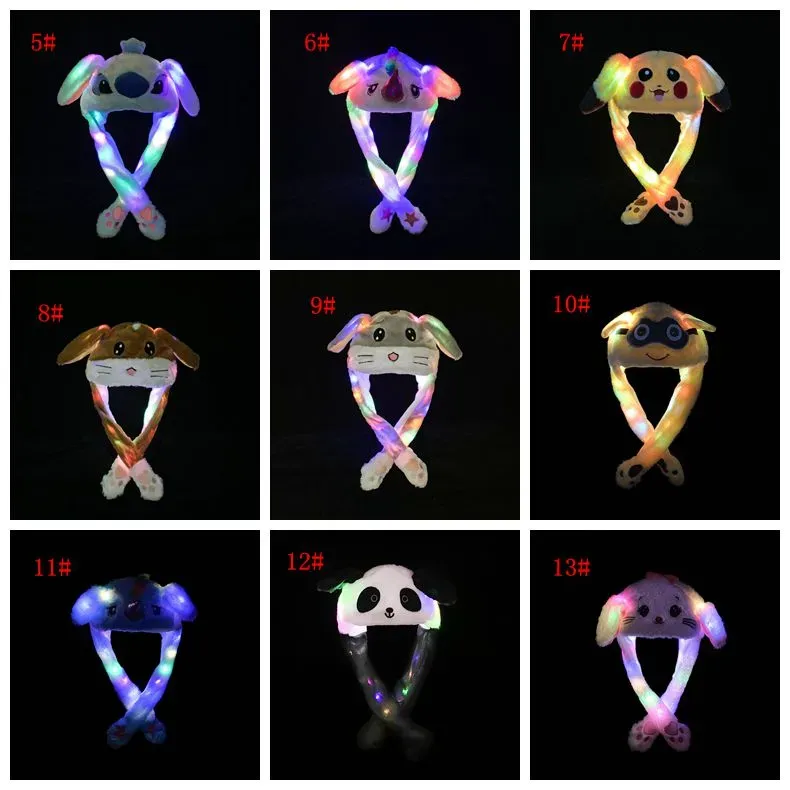 33 Styles LED Lumière En Peluche Chapeau De Bande Dessinée Animal Cap Pour Lapin Chat Lapin Oreille Mobile Lumière Chapeaux Adulte Enfants Noël Hiver Chaud Chapeaux Mer Expédition