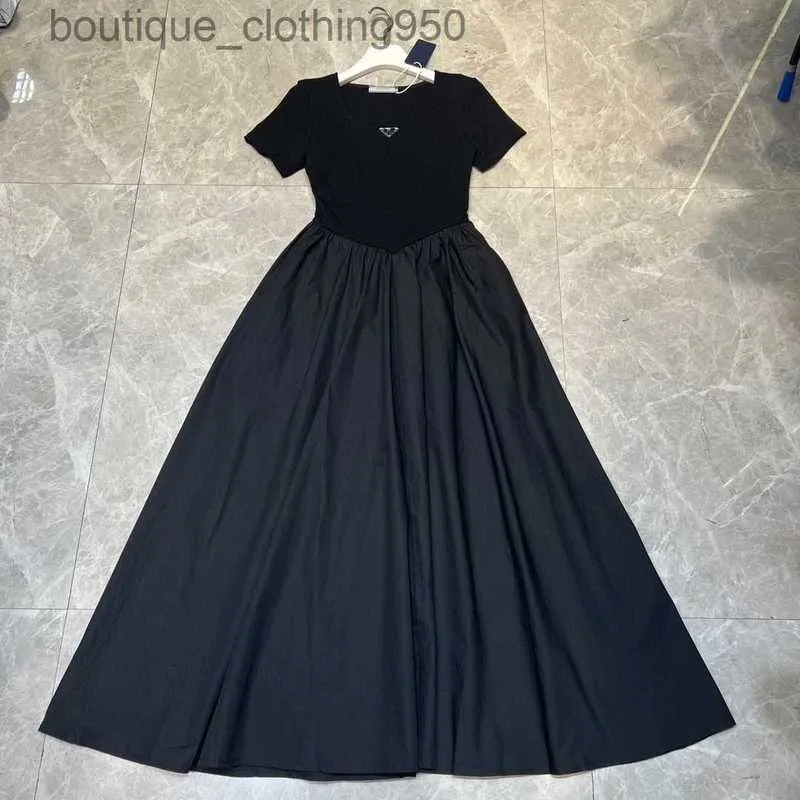 Designer Casual Dresses for women Brand Summer New Classic Square Neck Pleated Short Sleeve Dress High Waist A-line Skirt