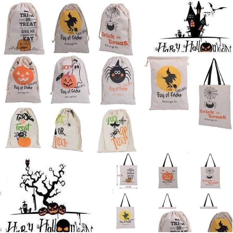 Outros suprimentos para festas festivas Novas sacolas de Halloween Lona Doces 15 estilos Dstring Gift Bag Santa Sack Stuff Sacks Tote For Drop Deliv Dhpz8