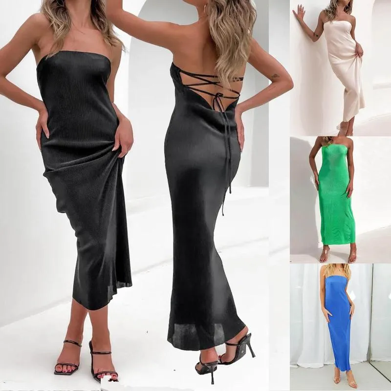 Casual Kleider 2023 Frauen Satin Quadrat Kragen Sexy Kleid Backless Ausschnitt Pyjama Party Kleider Elegante Weibliche Spaghetti Strap Vestido