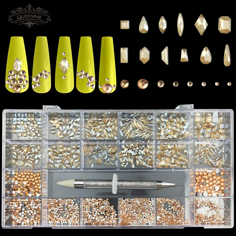 Luxury Diamond Nail Crystals Set For 3D Nail Art Designs AB Glass, Pick Up  Pen, 21 Grids, 2740ppch In Box 230706 From Yujia07, $18.65