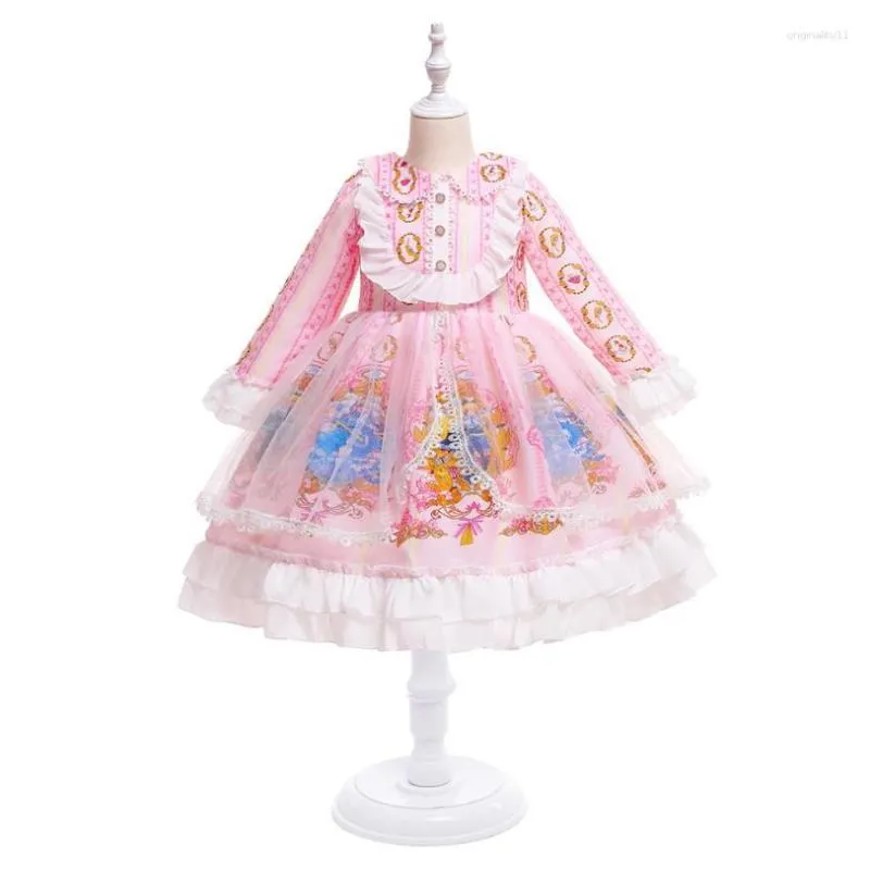 Robes de fille 2023 printemps été Lolita filles robe de princesse fée étudiant doux mignon à manches longues thème dessin animé imprimer Kawaii A1067