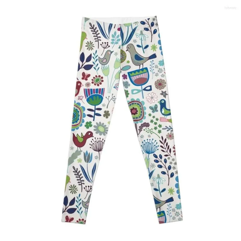 Spodnie Active Birds And Blooms - Iznik Pretty Floral Bird Pattern Cecca Designs Legginsy Sport Woman