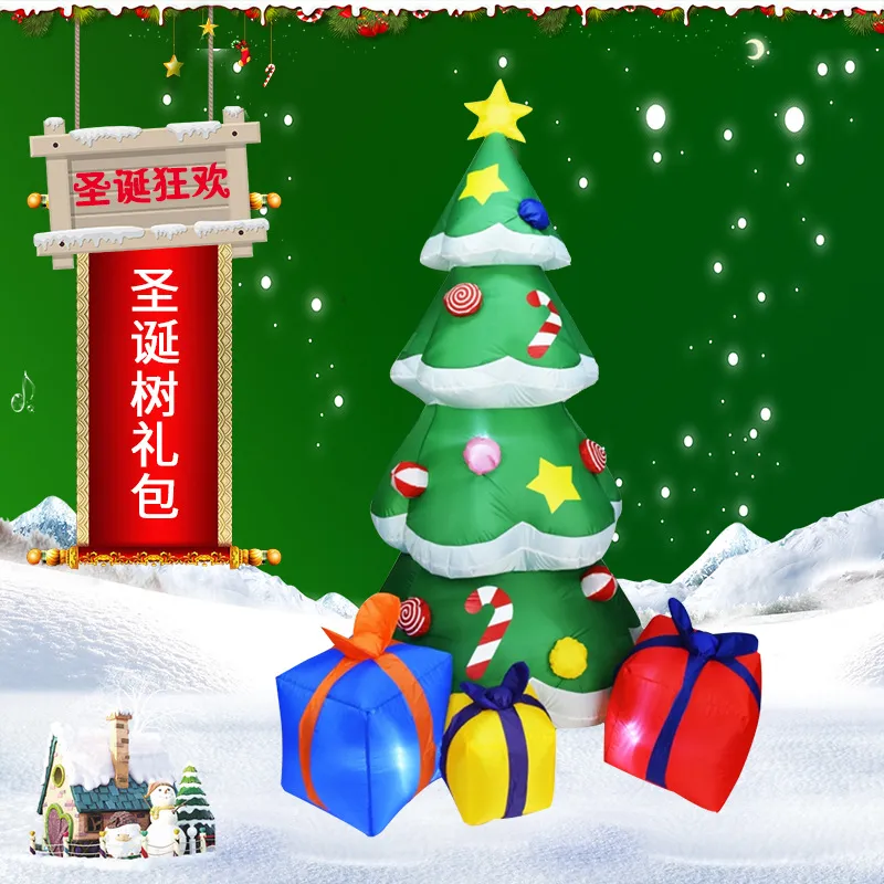 La decorazione del patio di Natale illumina la confezione regalo gonfiabile dell'albero di Natale Bastoncino di zucchero natalizio
