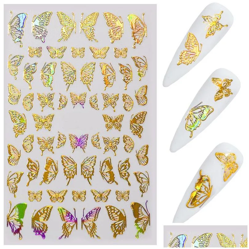 ملصقات شارات الذهب Sier Nail Art Laser Butterfly Spring Summer Metal Sticker Decorations Manicure Decorations Drop Drop