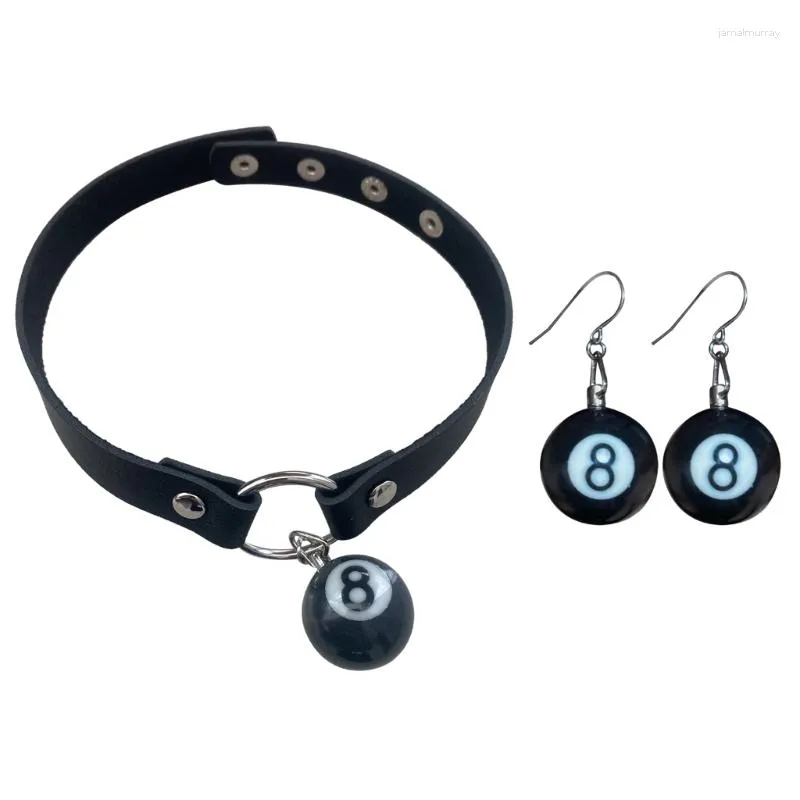 Choker E0BE Ronde Ball Chain Kraag Ketting Biljart Zwart Acht Mode-sieraden Punk Hip Hop Dangle Oorbellen Vriend Gift