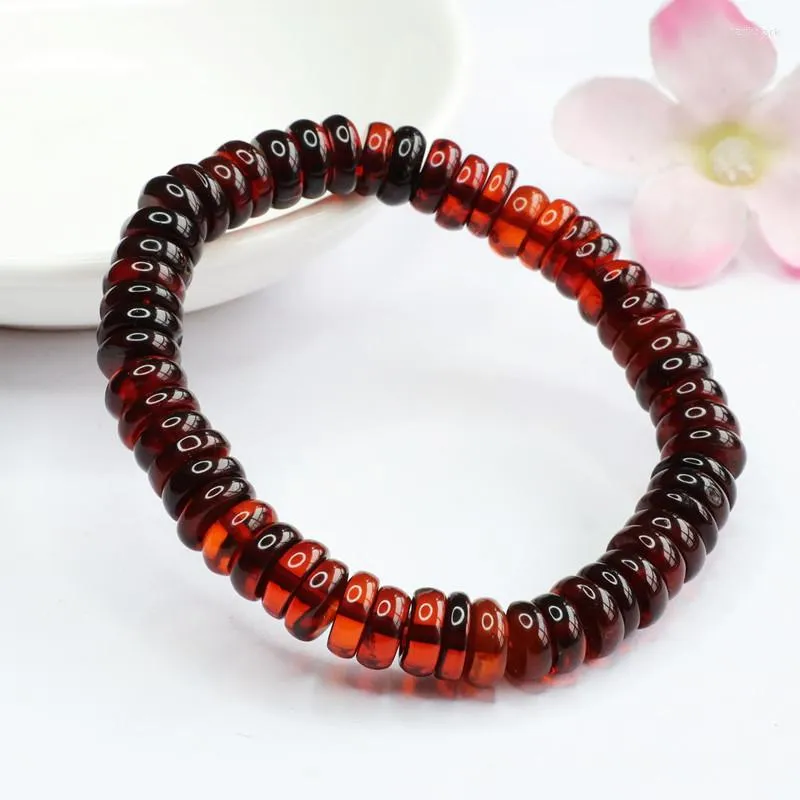 Strand naturel rouge ambre Bracelet hommes femmes guérison pierres précieuses bijoux fins véritable sang baltique rond beignet Bracelets Bracelets