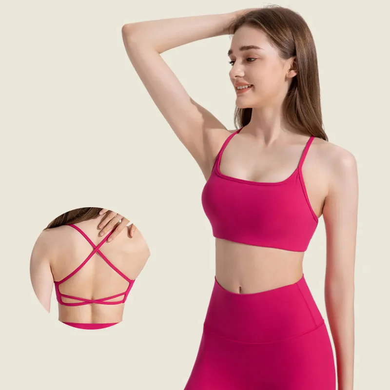 L399 Traceless Dünner Longline-BH Yoga-Tops Atmungsaktiver Sport-BH Leichte Unterstützung Dessous Fitness Büstenhalter X-Träger Sexy Weste Damenunterwäsche mit abnehmbaren Körbchen