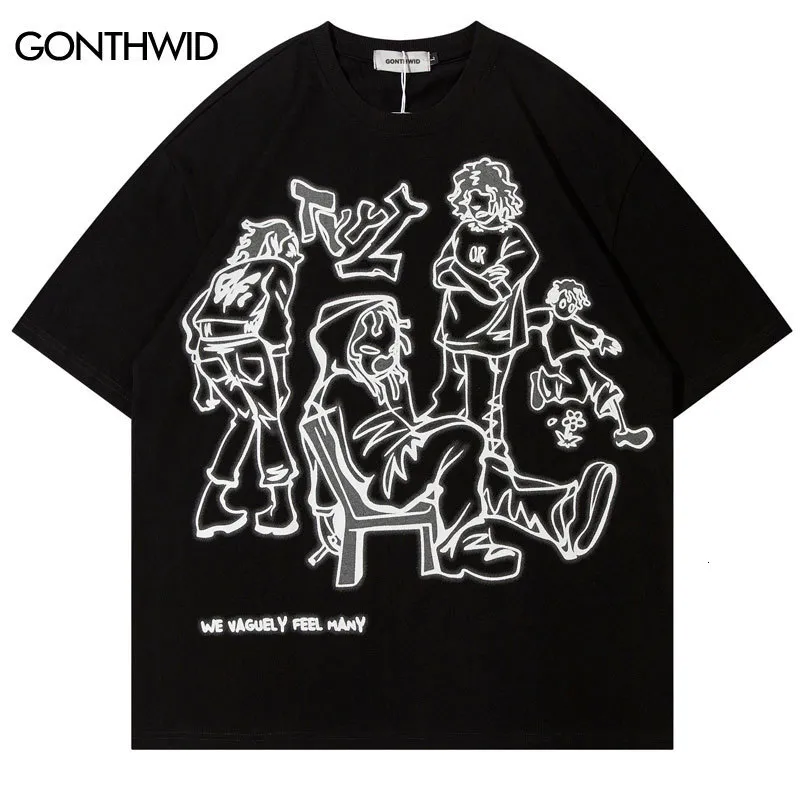Heren T-shirts Japanse Harajuku T-shirt Mannen Streetwear Grappige Anime Cartoon Grafische T-shirt Katoenen T-shirt Oversized Tops Tees HipHop 230707
