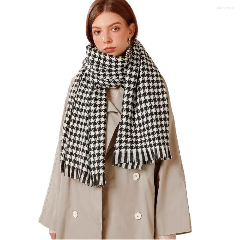 Cachecóis Feminino Outono Inverno Cachecol Lady Cashmere Feeling Muffler Primavera Outono Grande Cobertor Swallow Cintura Xaile Macio Quente Houndstooth Wrap